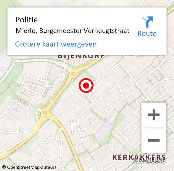 Locatie op kaart van de 112 melding: Politie Mierlo, Burgemeester Verheugtstraat op 28 juni 2022 08:01