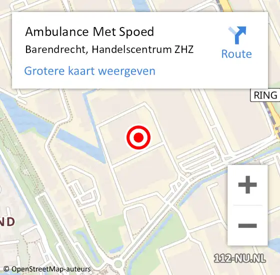 Locatie op kaart van de 112 melding: Ambulance Met Spoed Naar Barendrecht, Handelscentrum ZHZ op 28 juni 2022 08:08