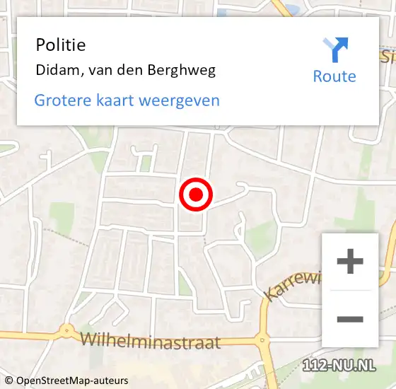 Locatie op kaart van de 112 melding: Politie Didam, van den Berghweg op 28 juni 2022 08:09