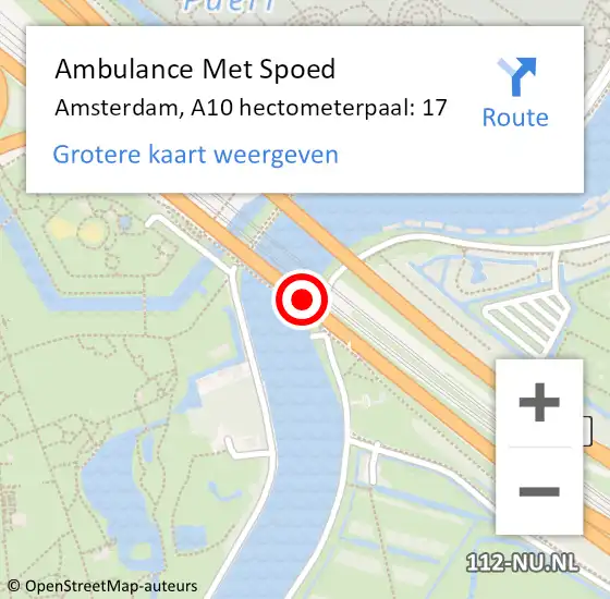 Locatie op kaart van de 112 melding: Ambulance Met Spoed Naar Amsterdam, A10 hectometerpaal: 17 op 28 juni 2022 08:25