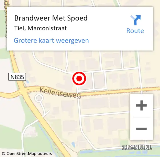 Locatie op kaart van de 112 melding: Brandweer Met Spoed Naar Tiel, Marconistraat op 28 juni 2022 09:17