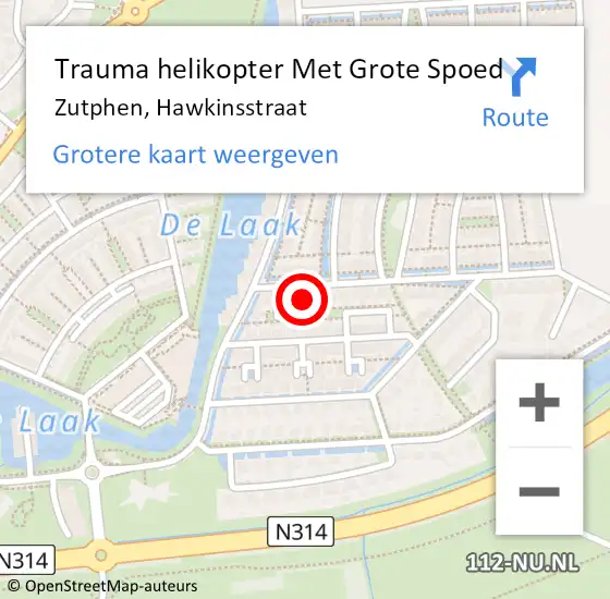 Locatie op kaart van de 112 melding: Trauma helikopter Met Grote Spoed Naar Zutphen, Hawkinsstraat op 28 juni 2022 09:41