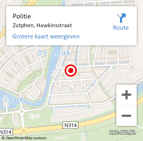 Locatie op kaart van de 112 melding: Politie Zutphen, Hawkinsstraat op 28 juni 2022 09:42