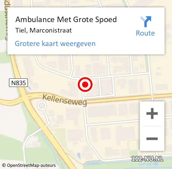 Locatie op kaart van de 112 melding: Ambulance Met Grote Spoed Naar Tiel, Marconistraat op 28 juni 2022 09:45