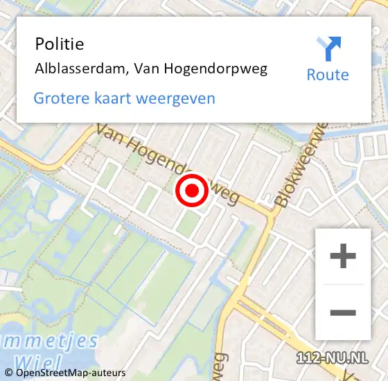 Locatie op kaart van de 112 melding: Politie Alblasserdam, Van Hogendorpweg op 28 juni 2022 10:22