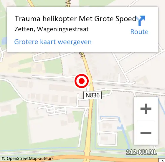 Locatie op kaart van de 112 melding: Trauma helikopter Met Grote Spoed Naar Zetten, Wageningsestraat op 28 juni 2022 10:31