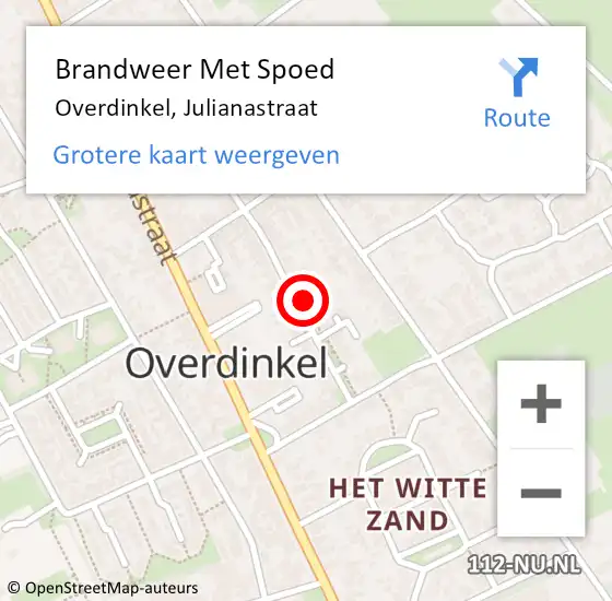 Locatie op kaart van de 112 melding: Brandweer Met Spoed Naar Overdinkel, Julianastraat op 28 juni 2022 10:37