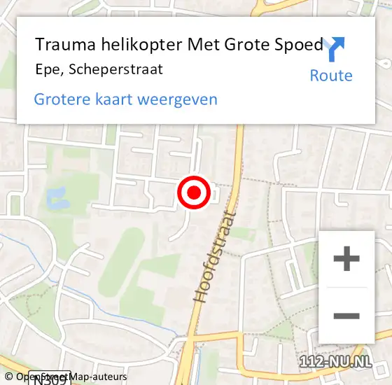 Locatie op kaart van de 112 melding: Trauma helikopter Met Grote Spoed Naar Epe, Scheperstraat op 28 juni 2022 10:39