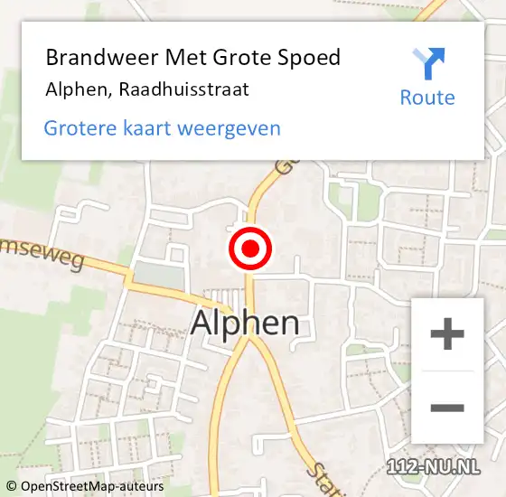 Locatie op kaart van de 112 melding: Brandweer Met Grote Spoed Naar Alphen, Raadhuisstraat op 28 juni 2022 10:47