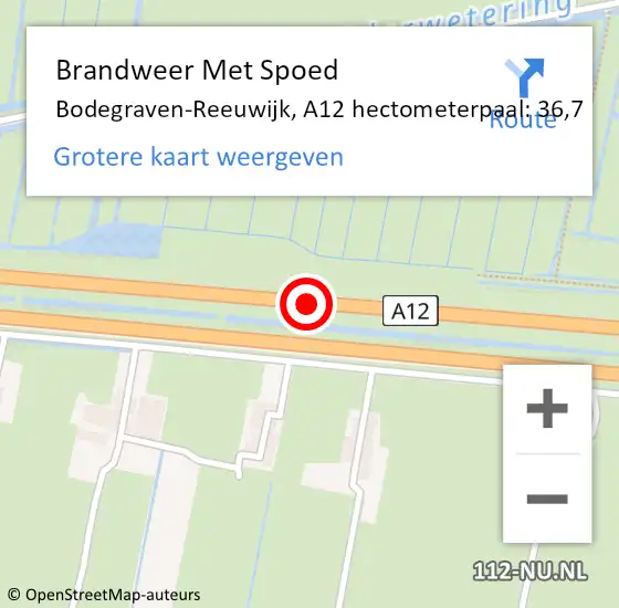 Locatie op kaart van de 112 melding: Brandweer Met Spoed Naar Bodegraven-Reeuwijk, A12 hectometerpaal: 36,7 op 28 juni 2022 10:57