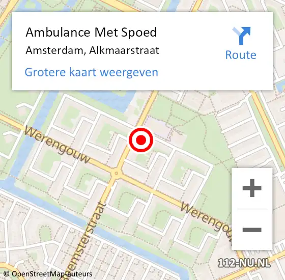 Locatie op kaart van de 112 melding: Ambulance Met Spoed Naar Amsterdam, Alkmaarstraat op 28 juni 2022 11:16