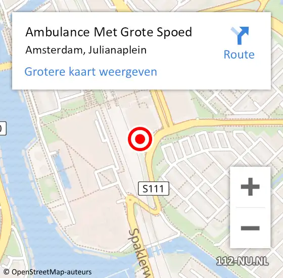 Locatie op kaart van de 112 melding: Ambulance Met Grote Spoed Naar Amsterdam, Julianaplein op 28 juni 2022 11:17