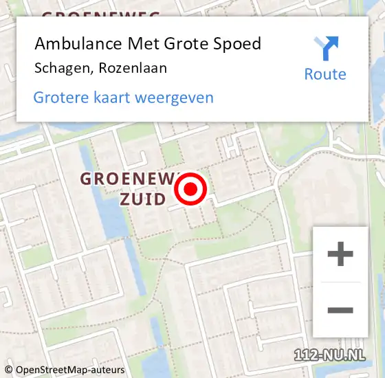 Locatie op kaart van de 112 melding: Ambulance Met Grote Spoed Naar Schagen, Rozenlaan op 28 juni 2022 11:18