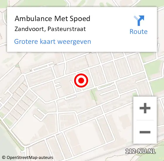 Locatie op kaart van de 112 melding: Ambulance Met Spoed Naar Zandvoort, Pasteurstraat op 28 juni 2022 11:20