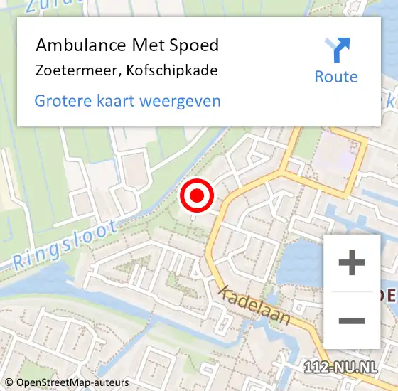 Locatie op kaart van de 112 melding: Ambulance Met Spoed Naar Zoetermeer, Kofschipkade op 28 juni 2022 11:25