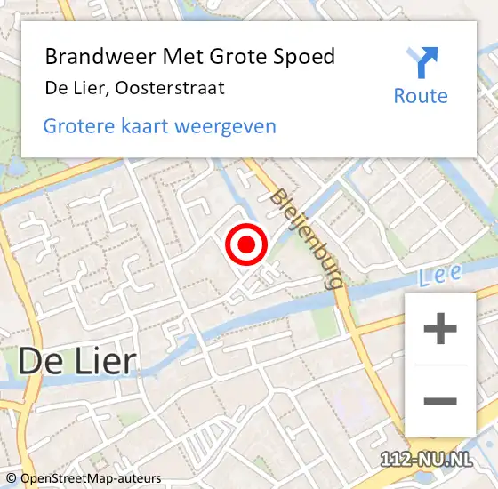 Locatie op kaart van de 112 melding: Brandweer Met Grote Spoed Naar De Lier, Oosterstraat op 28 juni 2022 11:26