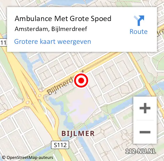 Locatie op kaart van de 112 melding: Ambulance Met Grote Spoed Naar Amsterdam-Zuidoost, Bijlmerdreef op 28 juni 2022 11:37