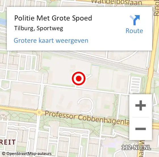 Locatie op kaart van de 112 melding: Politie Met Grote Spoed Naar Tilburg, Sportweg op 28 juni 2022 11:41