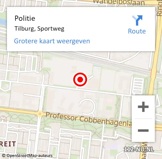 Locatie op kaart van de 112 melding: Politie Tilburg, Sportweg op 28 juni 2022 11:41