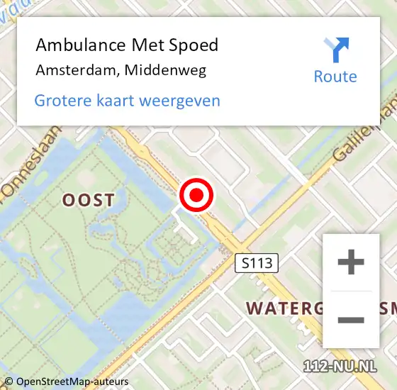 Locatie op kaart van de 112 melding: Ambulance Met Spoed Naar Amsterdam, Middenweg op 28 juni 2022 11:49