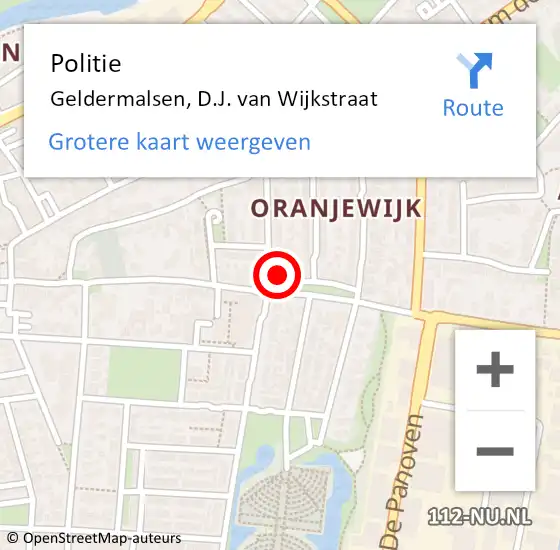 Locatie op kaart van de 112 melding: Politie Geldermalsen, D.J. van Wijkstraat op 28 juni 2022 11:53