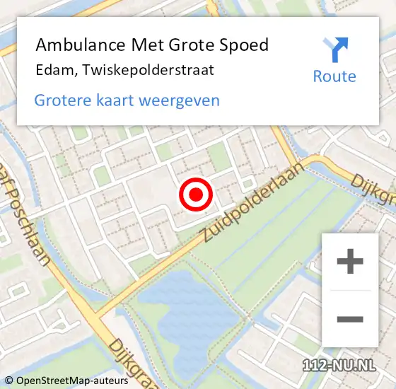 Locatie op kaart van de 112 melding: Ambulance Met Grote Spoed Naar Edam, Twiskepolderstraat op 28 juni 2022 11:56