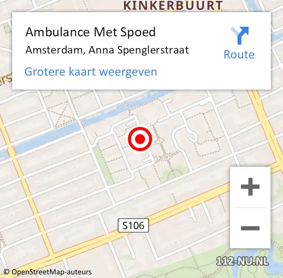 Locatie op kaart van de 112 melding: Ambulance Met Spoed Naar Amsterdam, Anna Spenglerstraat op 28 juni 2022 12:10