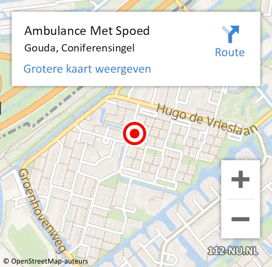 Locatie op kaart van de 112 melding: Ambulance Met Spoed Naar Gouda, Coniferensingel op 28 juni 2022 12:17