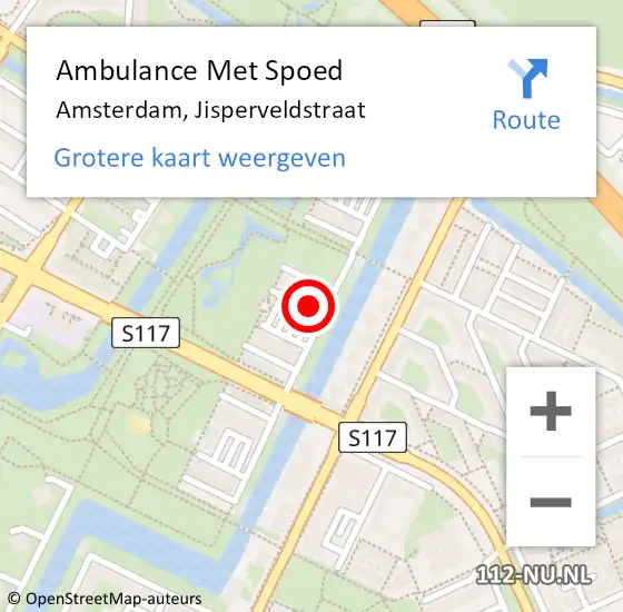 Locatie op kaart van de 112 melding: Ambulance Met Spoed Naar Amsterdam, Jisperveldstraat op 28 juni 2022 12:29