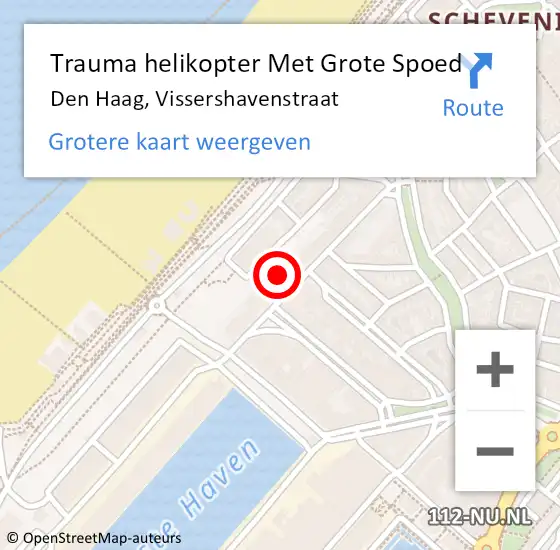 Locatie op kaart van de 112 melding: Trauma helikopter Met Grote Spoed Naar Den Haag, Vissershavenstraat op 28 juni 2022 12:44