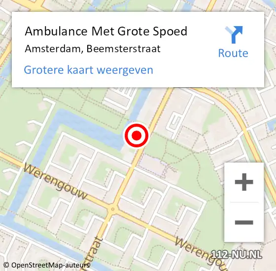 Locatie op kaart van de 112 melding: Ambulance Met Grote Spoed Naar Amsterdam, Beemsterstraat op 28 juni 2022 12:49