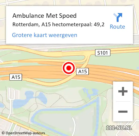 Locatie op kaart van de 112 melding: Ambulance Met Spoed Naar Rotterdam, A15 hectometerpaal: 49,2 op 28 juni 2022 12:51