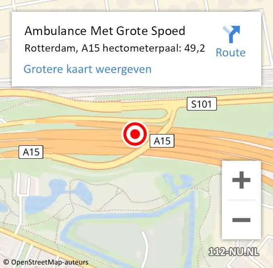 Locatie op kaart van de 112 melding: Ambulance Met Grote Spoed Naar Rotterdam, A15 hectometerpaal: 49,2 op 28 juni 2022 12:55