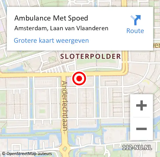 Locatie op kaart van de 112 melding: Ambulance Met Spoed Naar Amsterdam, Laan van Vlaanderen op 28 juni 2022 12:59