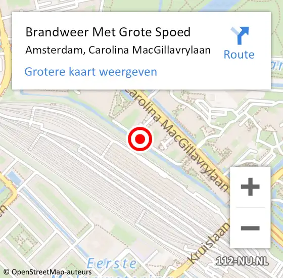 Locatie op kaart van de 112 melding: Brandweer Met Grote Spoed Naar Amsterdam, Carolina MacGillavrylaan op 28 juni 2022 13:01