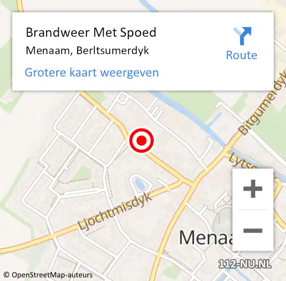 Locatie op kaart van de 112 melding: Brandweer Met Spoed Naar Menaam, Berltsumerdyk op 28 juni 2022 13:05