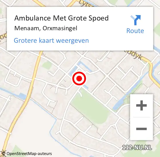 Locatie op kaart van de 112 melding: Ambulance Met Grote Spoed Naar Menaam, Orxmasingel op 28 juni 2022 13:05