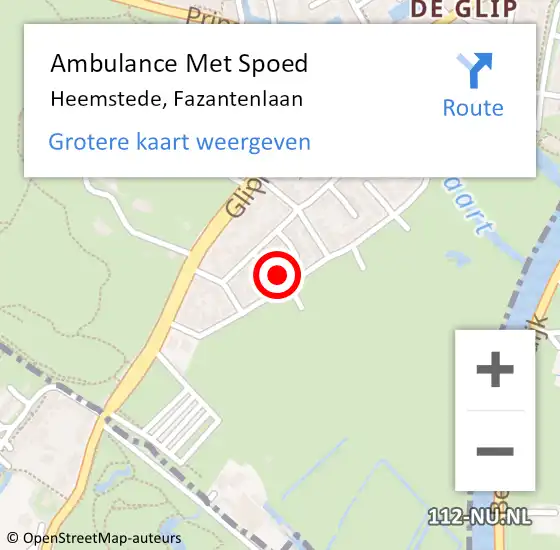 Locatie op kaart van de 112 melding: Ambulance Met Spoed Naar Heemstede, Fazantenlaan op 28 juni 2022 13:07