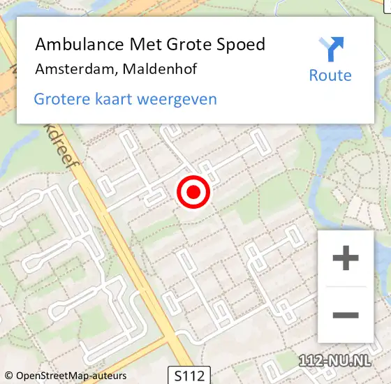 Locatie op kaart van de 112 melding: Ambulance Met Grote Spoed Naar Amsterdam-Zuidoost, Maldenhof op 28 juni 2022 13:25