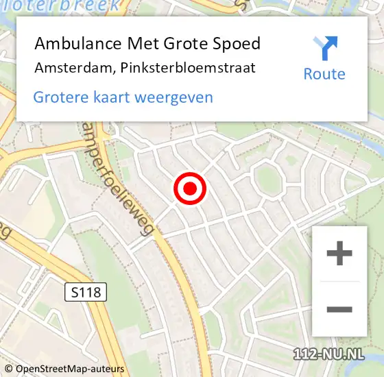 Locatie op kaart van de 112 melding: Ambulance Met Grote Spoed Naar Amsterdam, Pinksterbloemstraat op 28 juni 2022 13:33