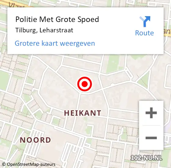 Locatie op kaart van de 112 melding: Politie Met Grote Spoed Naar Tilburg, Leharstraat op 28 juni 2022 13:35