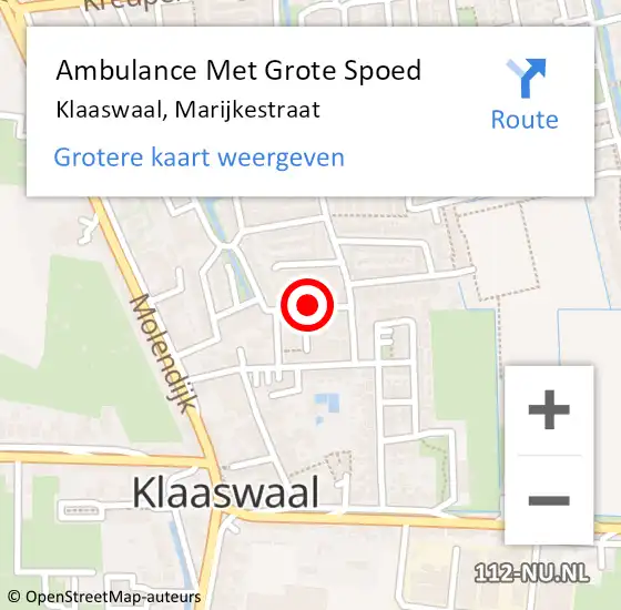 Locatie op kaart van de 112 melding: Ambulance Met Grote Spoed Naar Klaaswaal, Marijkestraat op 28 juni 2022 13:37