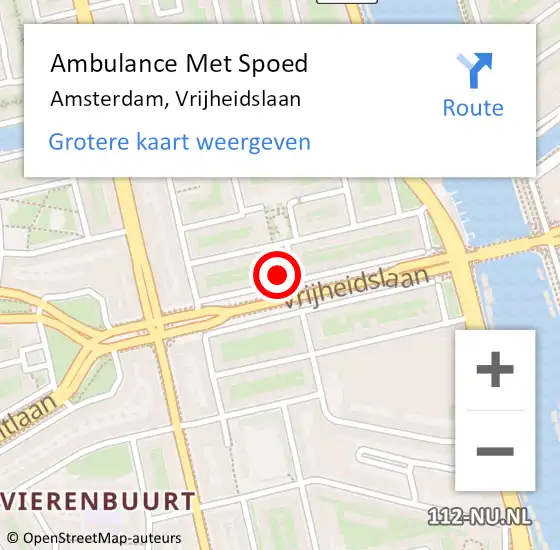 Locatie op kaart van de 112 melding: Ambulance Met Spoed Naar Amsterdam, Vrijheidslaan op 28 juni 2022 13:41