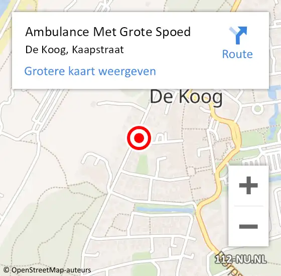 Locatie op kaart van de 112 melding: Ambulance Met Grote Spoed Naar De Koog, Kaapstraat op 28 juni 2022 13:59