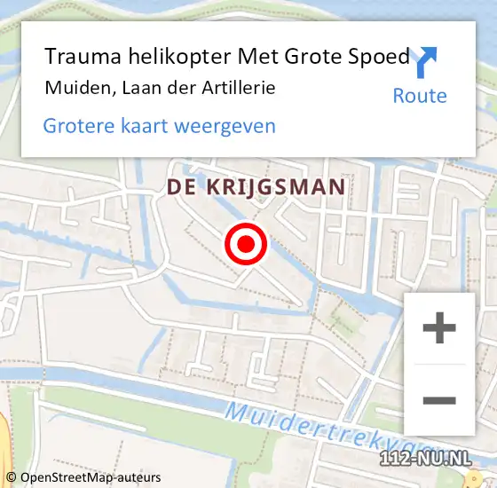 Locatie op kaart van de 112 melding: Trauma helikopter Met Grote Spoed Naar Muiden, Laan der Artillerie op 28 juni 2022 14:05