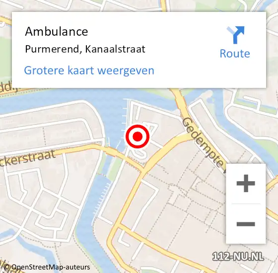 Locatie op kaart van de 112 melding: Ambulance Purmerend, Kanaalstraat op 28 juni 2022 14:11