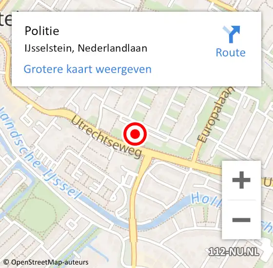 Locatie op kaart van de 112 melding: Politie IJsselstein, Nederlandlaan op 28 juni 2022 14:15