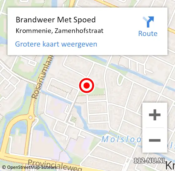 Locatie op kaart van de 112 melding: Brandweer Met Spoed Naar Krommenie, Zamenhofstraat op 28 juni 2022 14:26