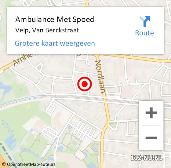 Locatie op kaart van de 112 melding: Ambulance Met Spoed Naar Velp, Van Berckstraat op 28 juni 2022 14:43