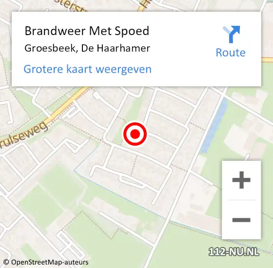 Locatie op kaart van de 112 melding: Brandweer Met Spoed Naar Groesbeek, De Haarhamer op 28 juni 2022 14:56